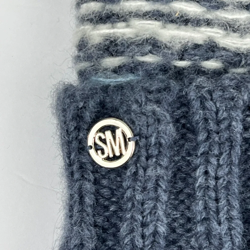 Steve Madden Womens‎ Fair Isle Knit Beanie Navy Grey Faux Fur Pom Pom One Size